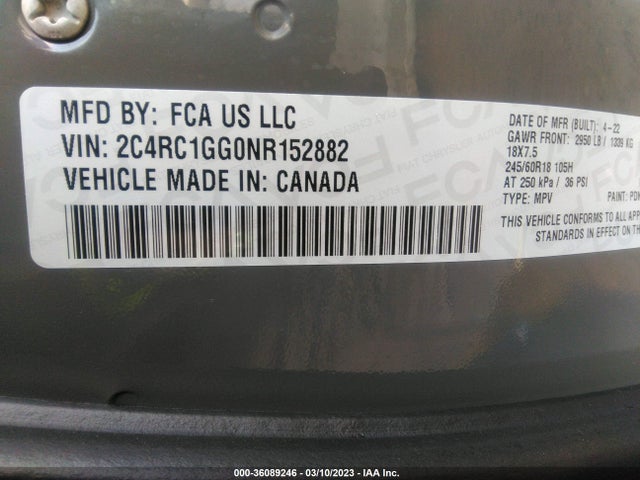 2C4RC1GG0NR152882 Chrysler Pacifica Limited