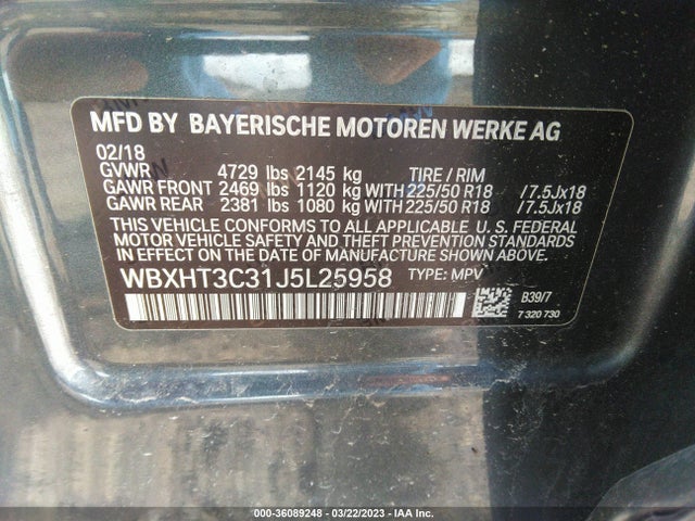 2018 BMW X1 XDRIVE28I VIN: WBXHT3C31J5L25958