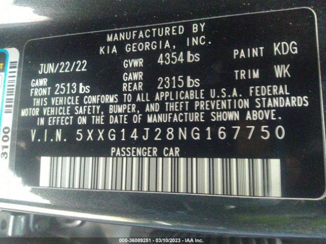 5XXG14J28NG167750 KIA K5 LXS