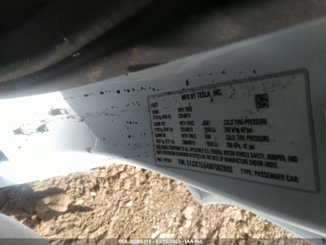 Tesla Model 3 Standard Range Plus 2021 5YJ3E1EA4MF082800 Image 10