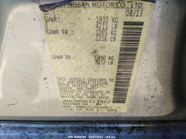 Nissan Altima 2.5 Sv 2014 1N4AL3AP1EN213922 Image 9