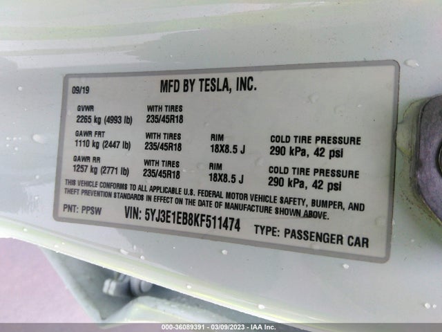 Tesla Model 3 Long Range/performance 2019 5YJ3E1EB8KF511474 Image 10