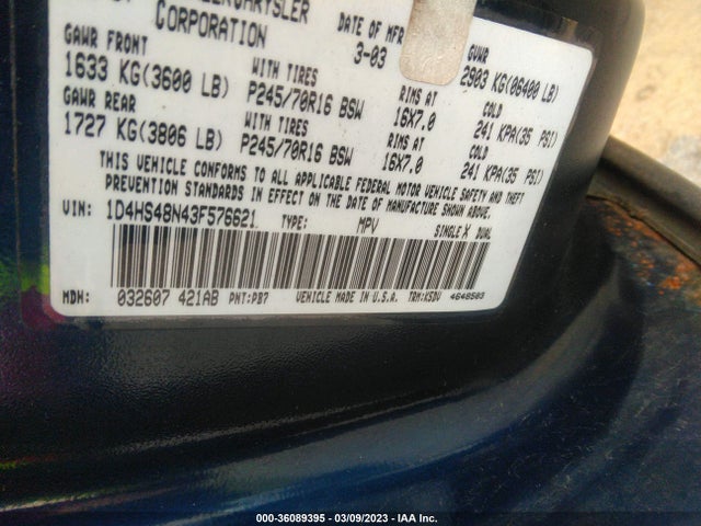 Dodge Durango 2003 1D4HS48N43F576621 Image 10