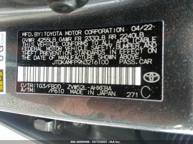 2022 Toyota Prius, VIN: JTDKAMFP9N3216100