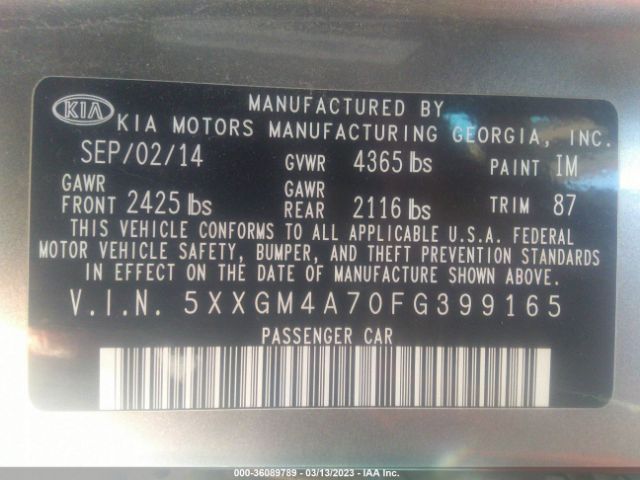5XXGM4A70FG399165 KIA Optima Lx