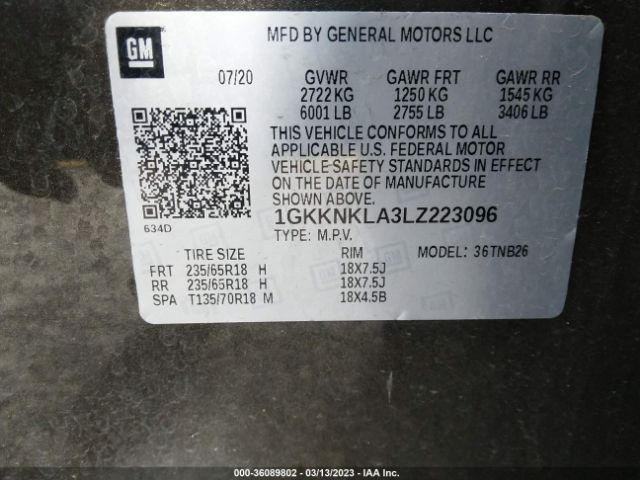 1GKKNKLA3LZ223096 GMC ACADIA SLE