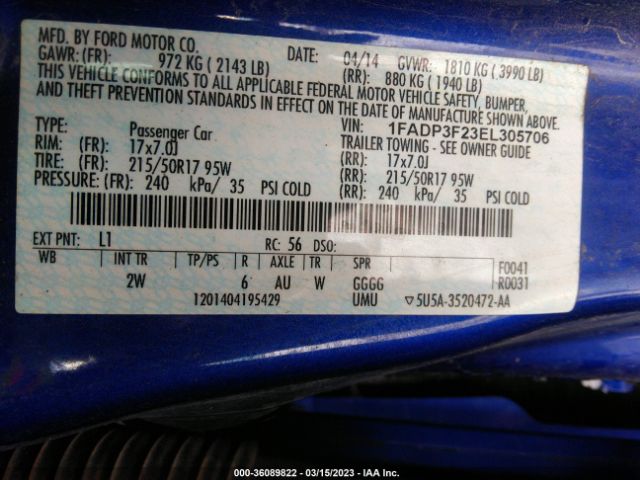 1FADP3F23EL305706 Ford FOCUS SE