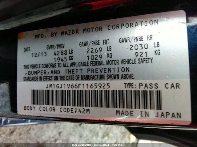 2015 Mazda 6, VIN: JM1GJ1V66F1165925
