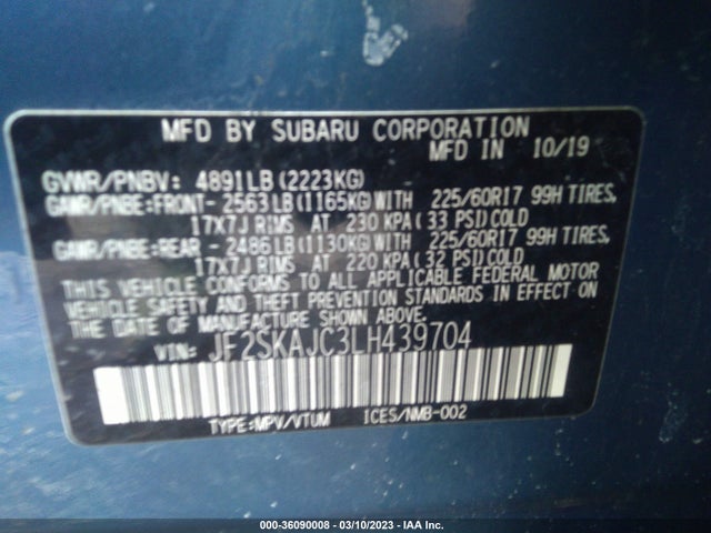 Subaru Forester Premium 2020 JF2SKAJC3LH439704 Image 10