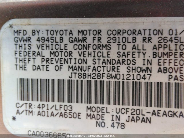 JT8BH28F8W0121047 Lexus LS 400 LUXURY SDN