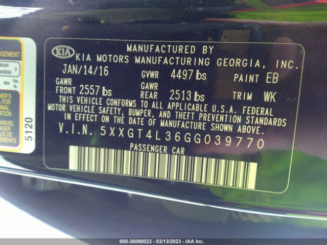 5XXGT4L36GG039770 KIA Optima Lx