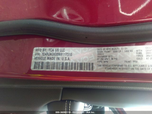 1C4RJKDG8M8117310 Jeep Grand Cherokee L Overland