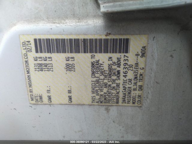1N4AA5AP7EC463937 Nissan MAXIMA 3.5