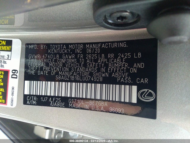 58AGZ1B16LU074928 Lexus Es Es 350 F Sport