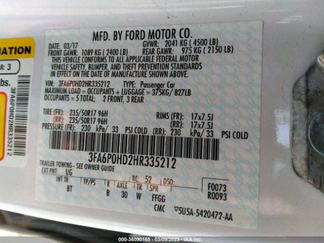 3FA6P0HD2HR335212 Ford FUSION SE