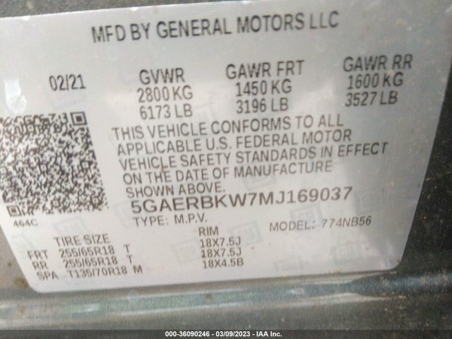 2021 Buick Enclave, VIN: 5GAERBKW7MJ169037