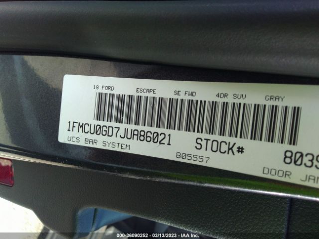 1FMCU0GD7JUA86021 Ford ESCAPE SE