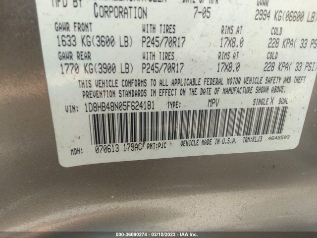 Dodge Durango Slt 2005 1D8HB48N05F624181 Image 10