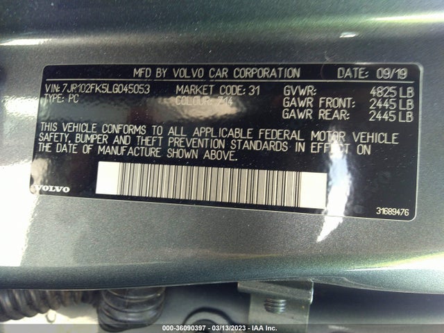 2020 Volvo S60, VIN: 7JR102FK5LG045053