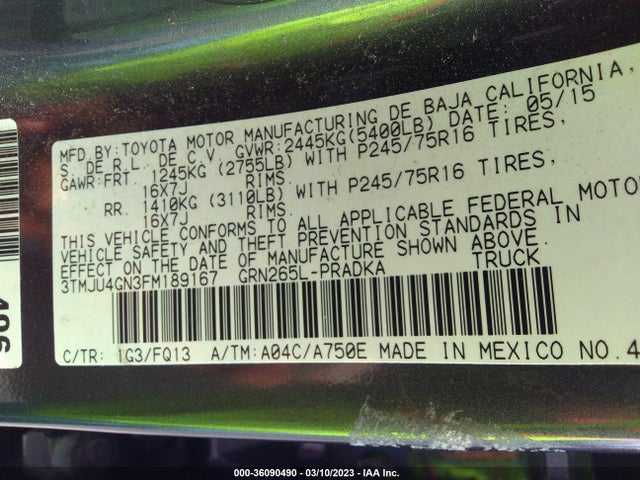 Toyota Tacoma Prerunner 2015 3TMJU4GN3FM189167 Image 9