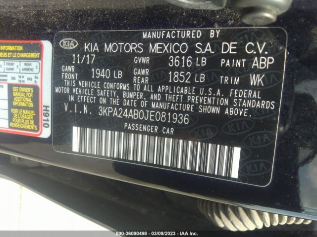 3KPA24AB0JE081936 KIA RIO LX