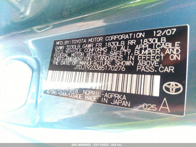 Toyota Yaris 2008 JTDJT923385170276 Image 10