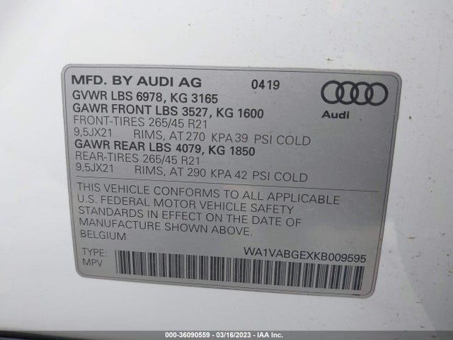 2019 Audi e-tron, VIN: WA1VABGEXKB009595