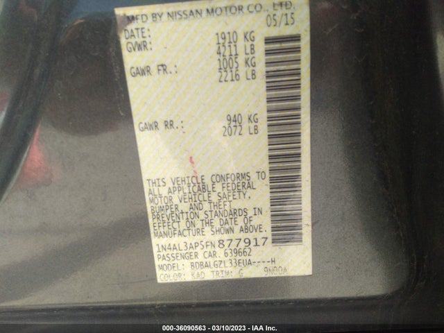 Nissan Altima 2.5 S 2015 1N4AL3AP5FN877917 Image 9