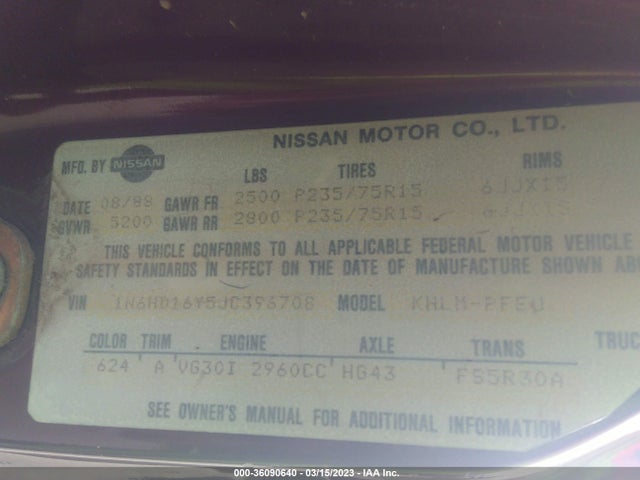 Nissan D21 King Cab 1988 1N6HD16Y5JC396708 Image 10