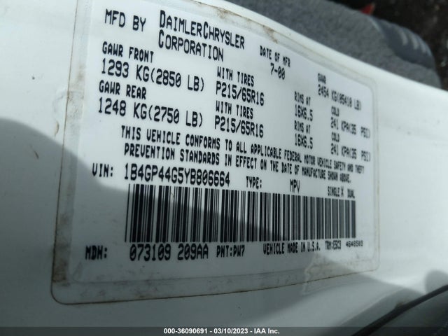 Dodge Grand Caravan Se 2000 1B4GP44G5YB806664 Image 10