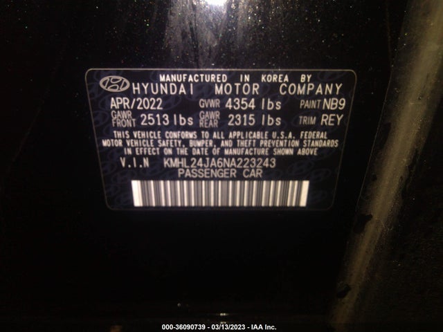 2022 HYUNDAI SONATA SE VIN: KMHL24JA6NA223243