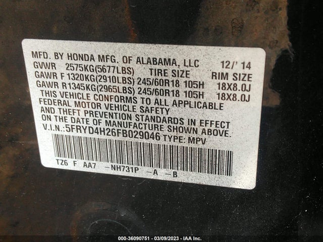 Acura MDX 2015 5FRYD4H26FB029046 Image 9
