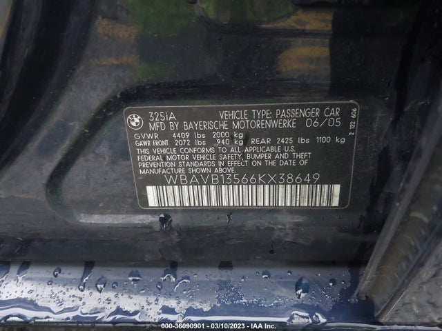 2006 BMW 3 SERIES 325I VIN: WBAVB13566KX38649