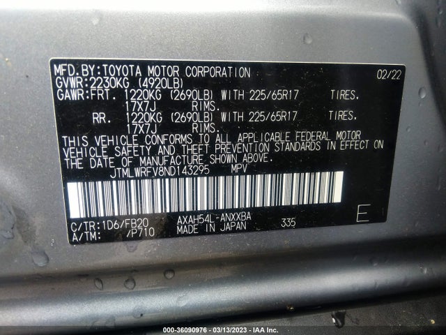 2022 TOYOTA RAV4 HYBRID LE VIN: JTMLWRFV8ND143295
