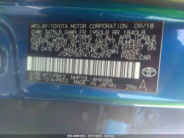2019 Toyota Prius, VIN: JTDKDTB31K1622979