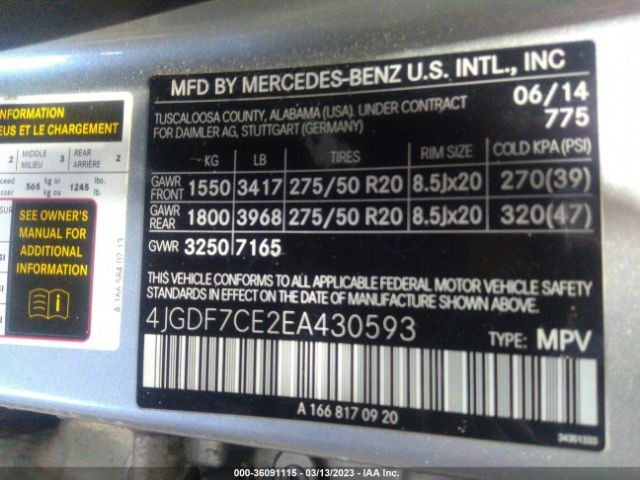 4JGDF7CE2EA430593 Mercedes-Benz Gl-class Gl 450