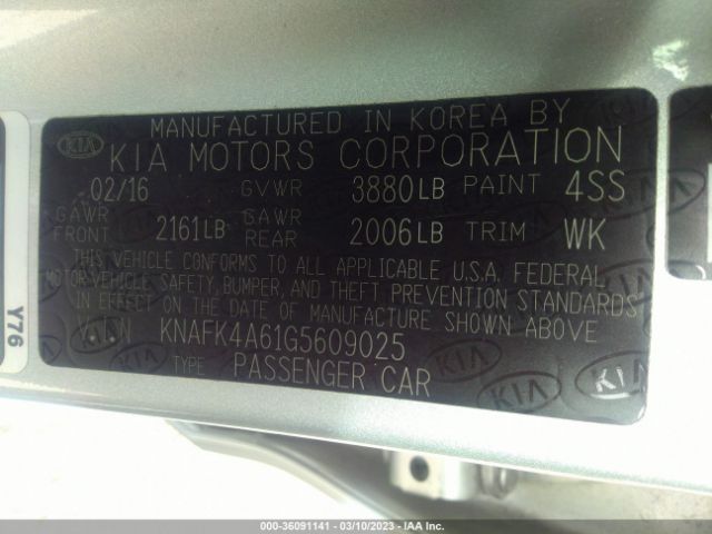 KNAFK4A61G5609025 KIA FORTE LX