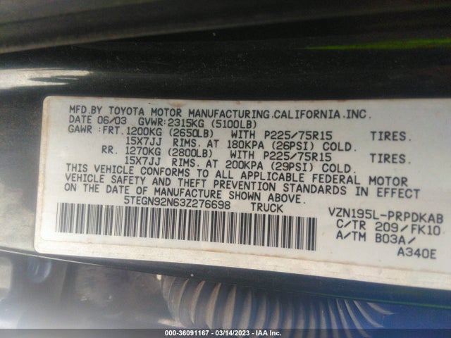 Toyota Tacoma Prerunner 2003 5TEGN92N63Z276698 Image 10
