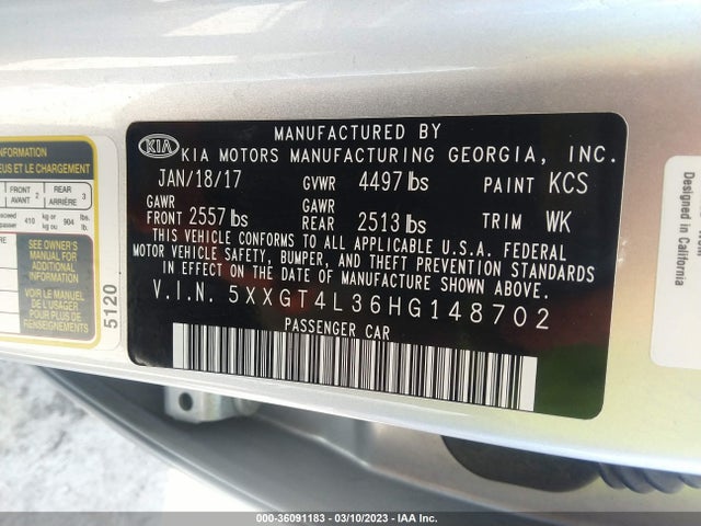 KIA Optima Lx 2017 5XXGT4L36HG148702 Image 10