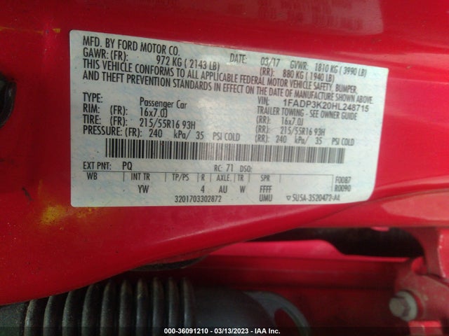 Ford FOCUS SE 2017 1FADP3K20HL248715 Image 10