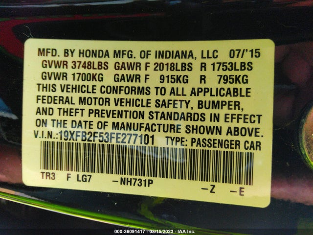Honda Civic Sedan Lx 2015 19XFB2F53FE277101 Image 11