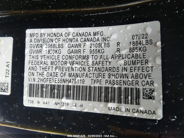 Honda CIVIC SI 2022 2HGFE1E55NH475119 Image 10