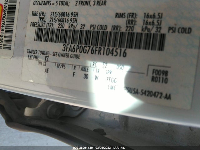 Ford FUSION S 2015 3FA6P0G76FR104516 Image 10
