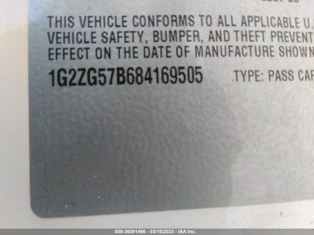 2008 PONTIAC G6 VIN: 1G2ZG57B684169505