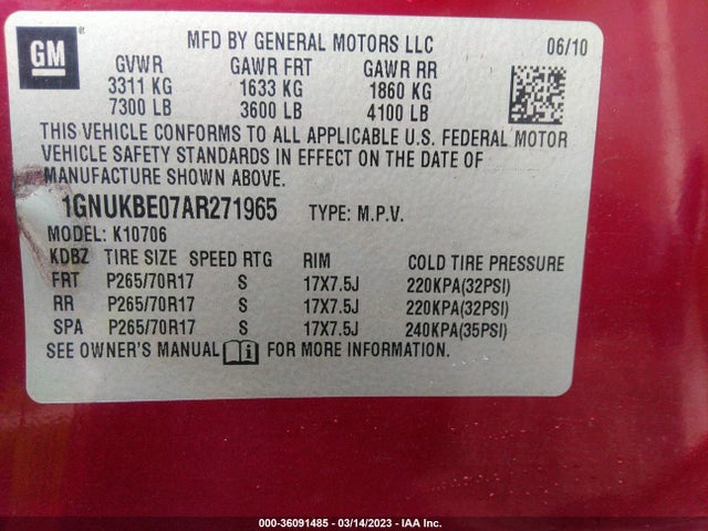 Chevrolet Tahoe Lt 2010 1GNUKBE07AR271965 Image 10