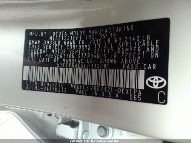 Toyota COROLLA LE 2020 5YFEPRAE8LP013685 Image 10