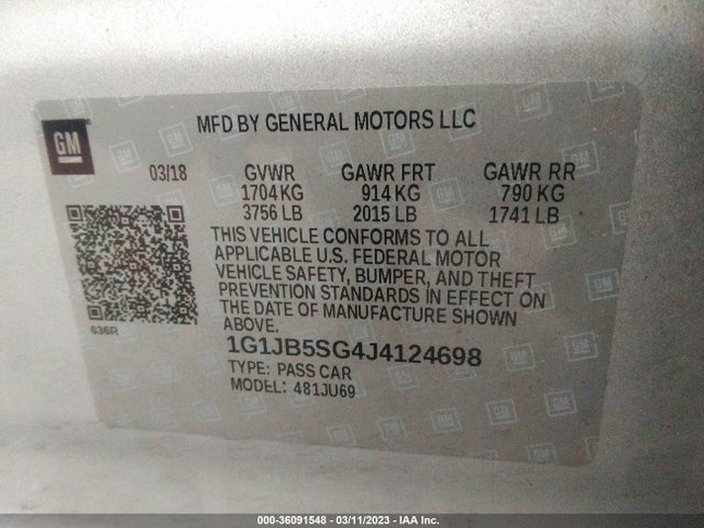Chevrolet SONIC LS 2018 1G1JB5SG4J4124698 Image 10