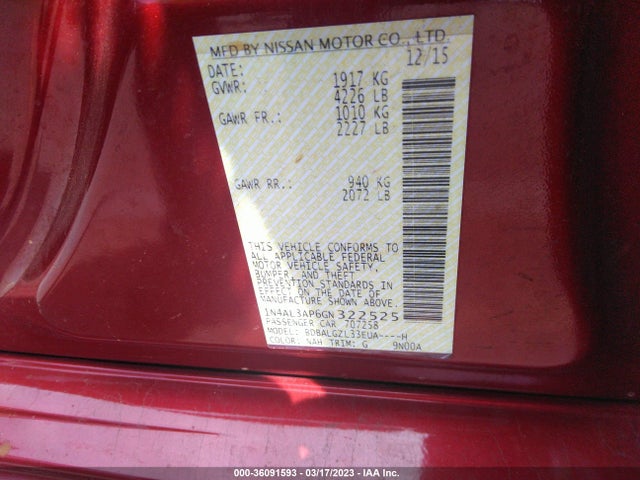 Nissan Altima 2.5 S 2016 1N4AL3AP6GN322525 Image 11