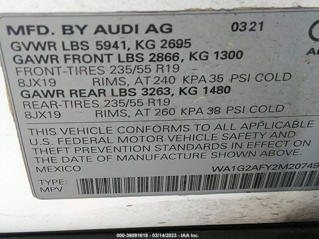 2021 Audi Q5, VIN: WA1G2AFY2M2074939