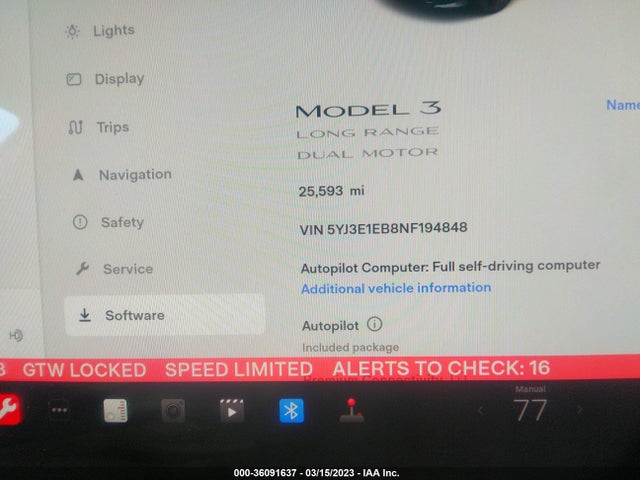 5YJ3E1EB8NF194848 Tesla Model 3 Long Range